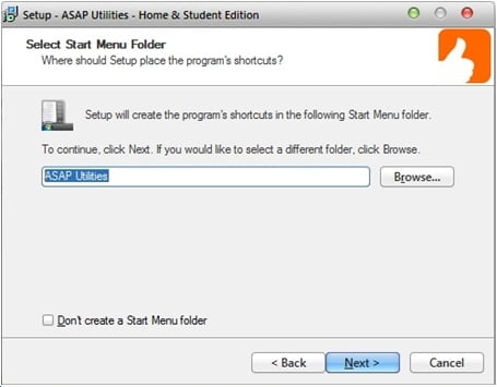 Select Start Menu Folder