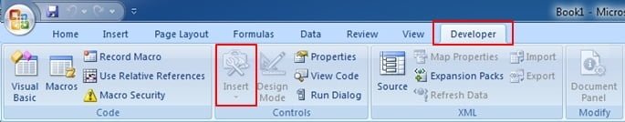 كيفية تمكين الإدراج ضمن علامة تبويب المطور في Excel 2007 و 2010 1