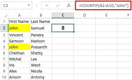 Формула Excel с примером