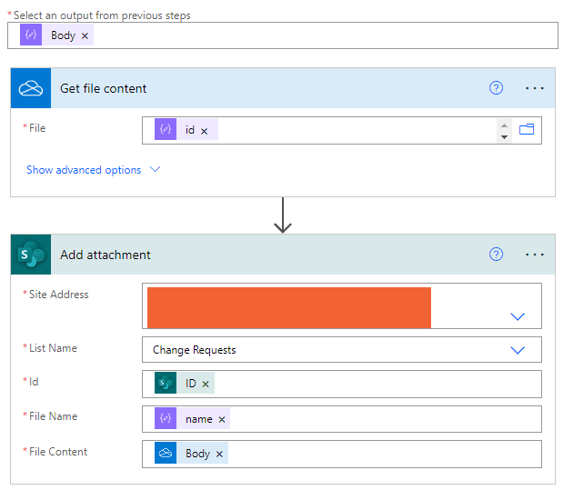 Allegati di Microsoft Forms all'elenco Sharepoint Aggiungi allegato